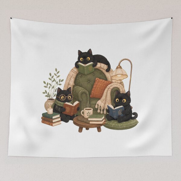 Item preview, Cozy Black Cat Book Club Reading Books Cute Book Lover Library Cat designed and sold by BuncoHearas.