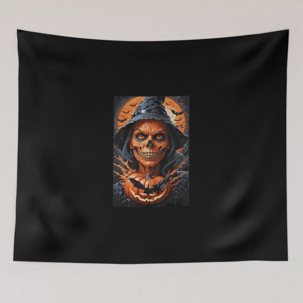 Item preview, Orange Pumpkin Witch Skull Halloween Poster designed and sold by MelissaHays.