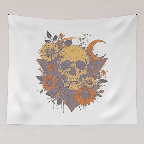 Item preview, Halloween Skull Sunflower Crescent Moon Gothic Floral Witchy Vintage designed and sold by BuncoHearas.
