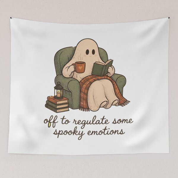 Item preview, Spooky Ghost Reading Book Cozy Halloween Coffee Introvert Cute Ghost designed and sold by BuncoHearas.