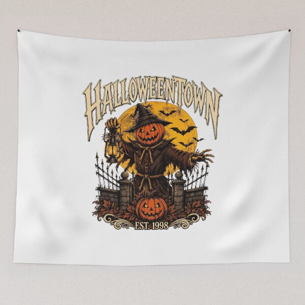 Item preview, Halloween Town Pumpkin Scarecrow Jack O Lantern Haunted Cemetery Vintage designed and sold by BuncoHearas.