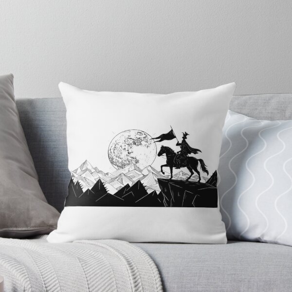 Item preview, Lone Rider on Horseback Silhouette Under Full Moon - Epic Fantasy Warrior on Cliff - Mountain Adventure Line Art designed and sold by HoMya.
