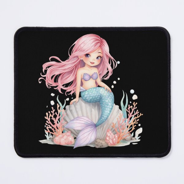Item preview, Kawaii Mermaid on Seashell Art Print | Cute Ocean Decor designed and sold by ZyVoAli.