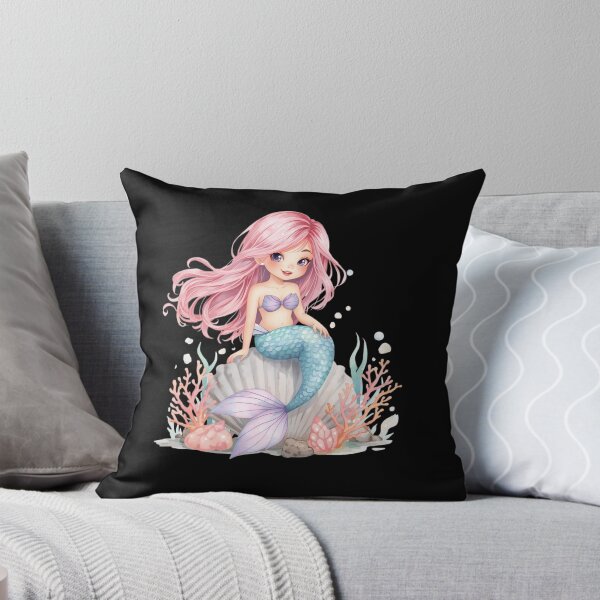 Item preview, Kawaii Mermaid on Seashell Art Print | Cute Ocean Decor designed and sold by ZyVoAli.