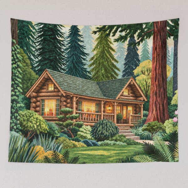 Item preview, Outdoorsy Cabin Cozy in a Lush Forest Clearing designed and sold by scicilysimonee.