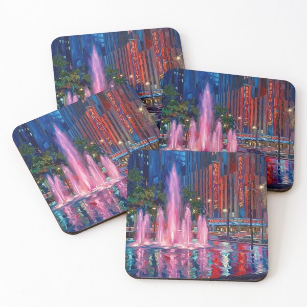 Item preview, Radio City Glow - Impasto Fountain & Neon NYC Acrylic Painting designed and sold by CleverCulture.