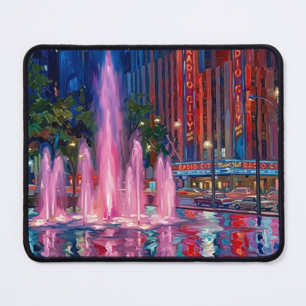 Item preview, Radio City Glow - Impasto Fountain & Neon NYC Acrylic Painting designed and sold by CleverCulture.