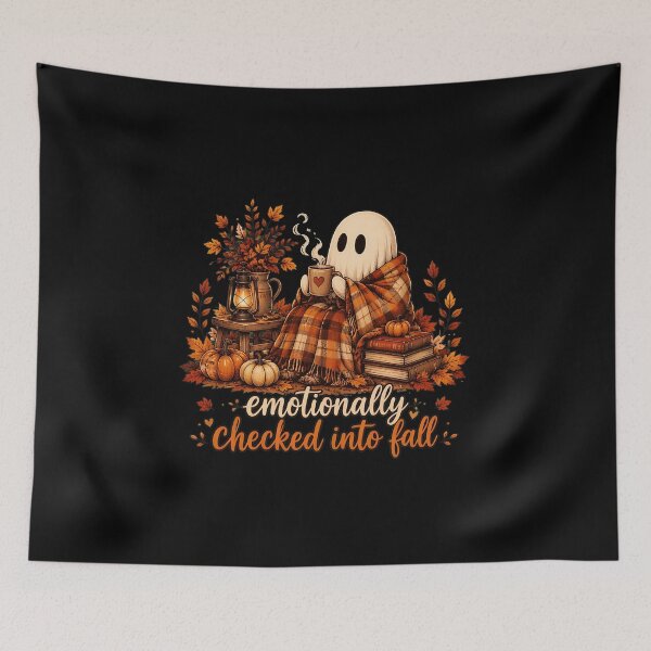 Item preview, Emotionally Checked Into Fall Cute Ghost Autumn Cozy Halloween designed and sold by BuncoHearas.