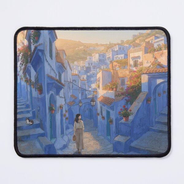 Item preview, Chefchaouen Blue City Alleyway: Moroccan Travel Art Print, Cozy Lo-Fi Aesthetic, Mediterranean Town Poster & Home Decor designed and sold by SOOstudio73.
