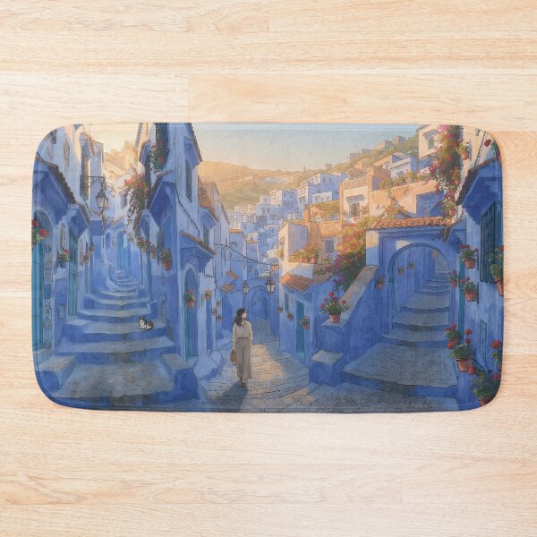 Item preview, Chefchaouen Blue City Alleyway: Moroccan Travel Art Print, Cozy Lo-Fi Aesthetic, Mediterranean Town Poster & Home Decor designed and sold by SOOstudio73.