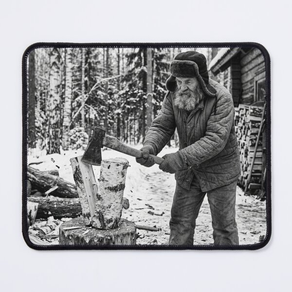 Item preview, Elderly Russian Man Chopping Wood in Winter designed and sold by Solomon-Ent-144.