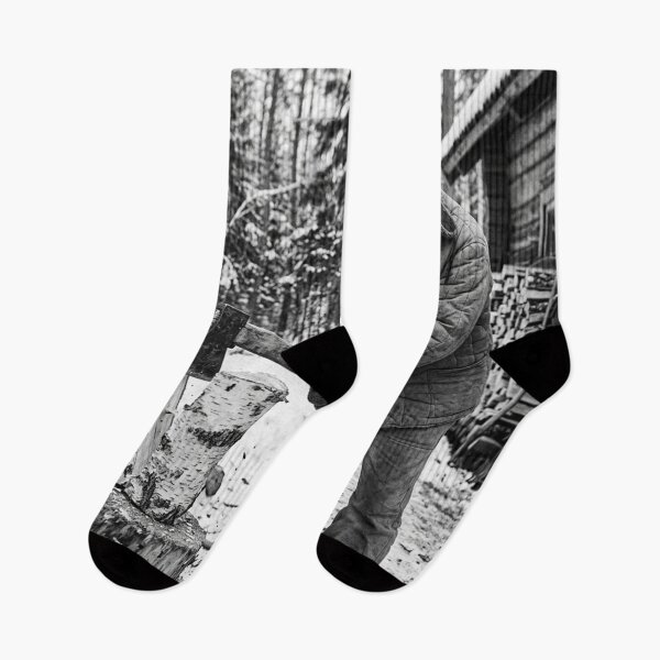 Item preview, Elderly Russian Man Chopping Wood in Winter designed and sold by Solomon-Ent-144.