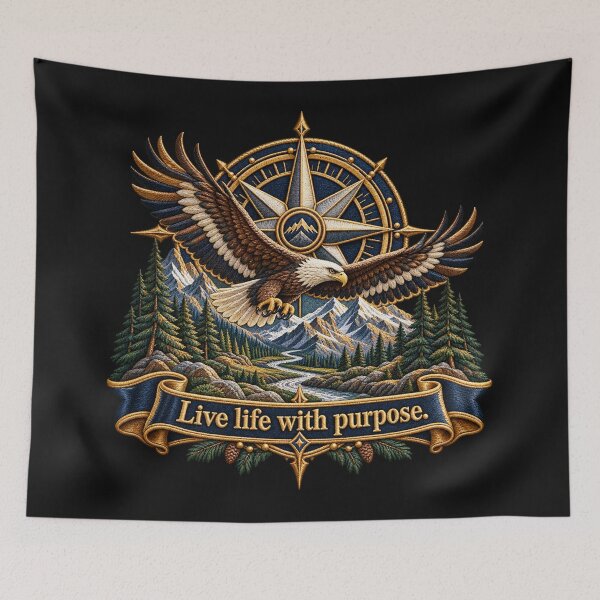 Item preview, Live Life With Purpose Eagle Compass Embroidered Adventure Design designed and sold by Emoji Emblems.