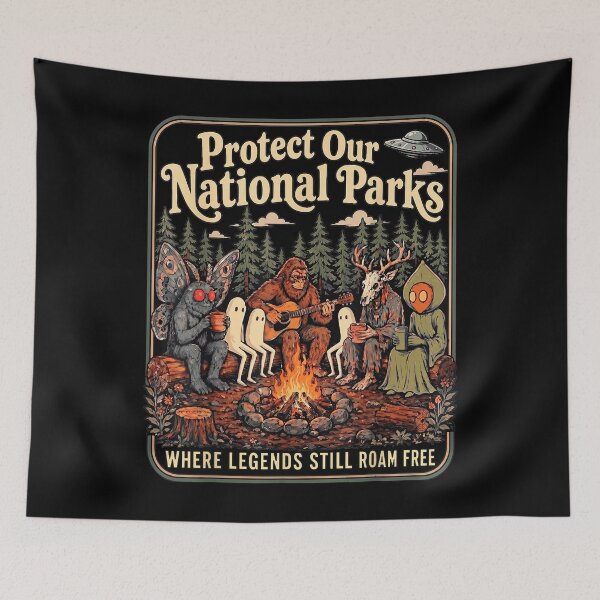 Item preview, Protect Our National Parks Mothman Bigfoot Cryptid Camping designed and sold by Sanchez-Cast.