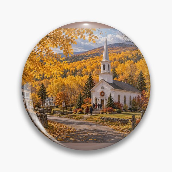 Item preview, : Thanksgiving in the North Country — White Church Among the Golden Trees   designed and sold by Novel Works Studio.