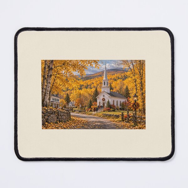 Item preview, : Thanksgiving in the North Country — White Church Among the Golden Trees designed and sold by Novel Works Studio.