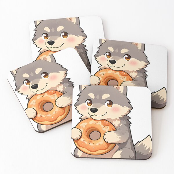 Item preview, Cute Gray Wolf Puppy Hugging Apple Cider Donut designed and sold by pumsquare.