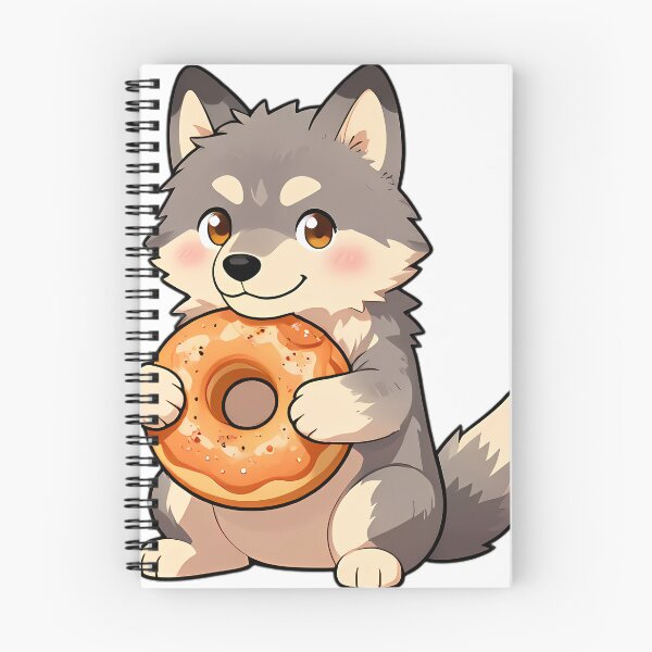 Item preview, Cute Gray Wolf Puppy Hugging Apple Cider Donut designed and sold by pumsquare.