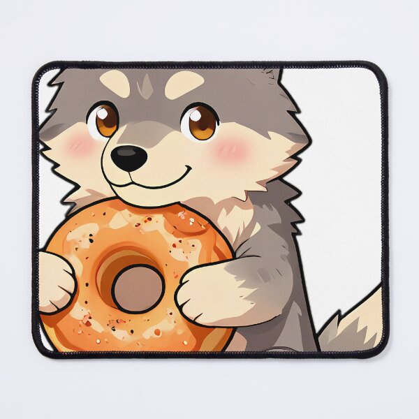 Item preview, Cute Gray Wolf Puppy Hugging Apple Cider Donut designed and sold by pumsquare.
