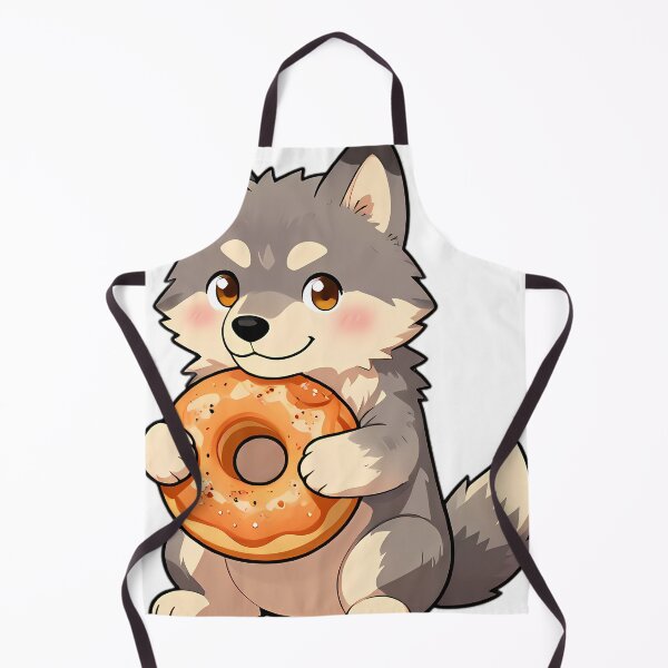 Item preview, Cute Gray Wolf Puppy Hugging Apple Cider Donut designed and sold by pumsquare.