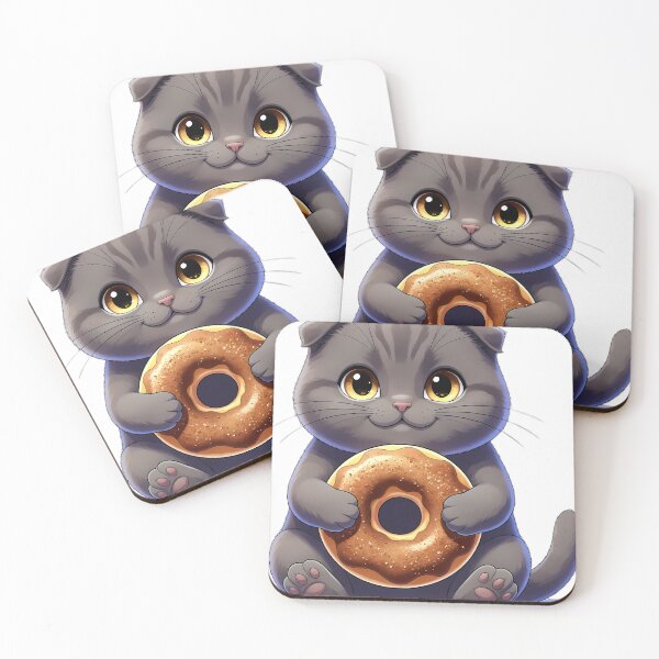 Item preview, Cute Scottish Fold Kitten Hugging Cinnamon Cider Donut designed and sold by pumsquare.