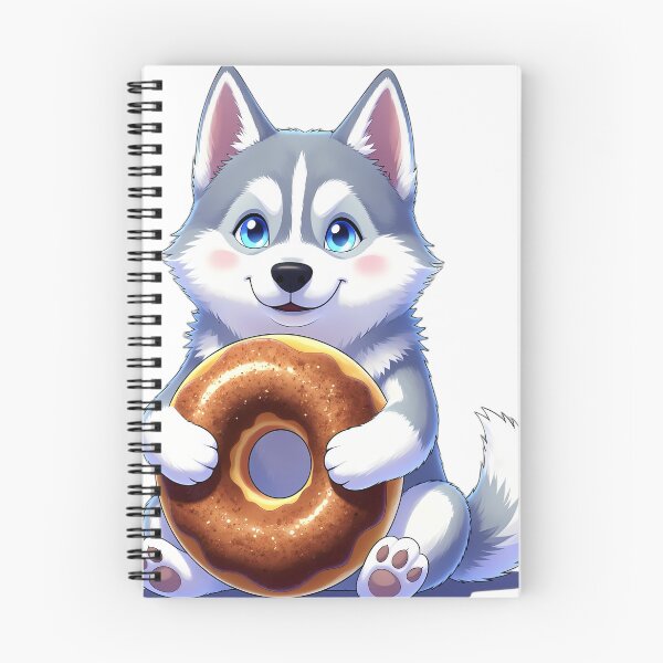 Item preview, Cute Siberian Husky Puppy Hugging Apple Cider Donut designed and sold by pumsquare.