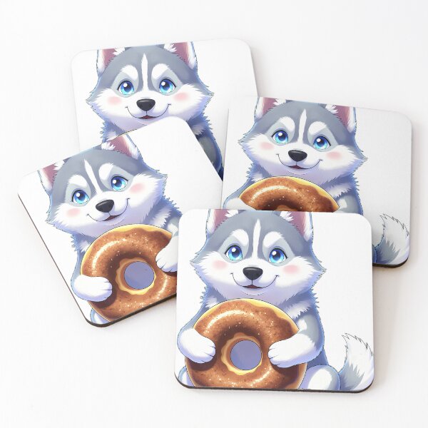 Item preview, Cute Siberian Husky Puppy Hugging Apple Cider Donut designed and sold by pumsquare.