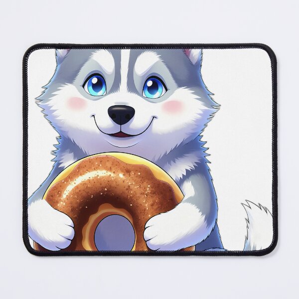 Item preview, Cute Siberian Husky Puppy Hugging Apple Cider Donut designed and sold by pumsquare.