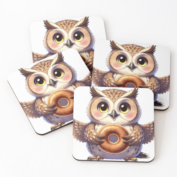 Item preview, Cute Tawny Owl Perched with Apple Cider Donut designed and sold by pumsquare.