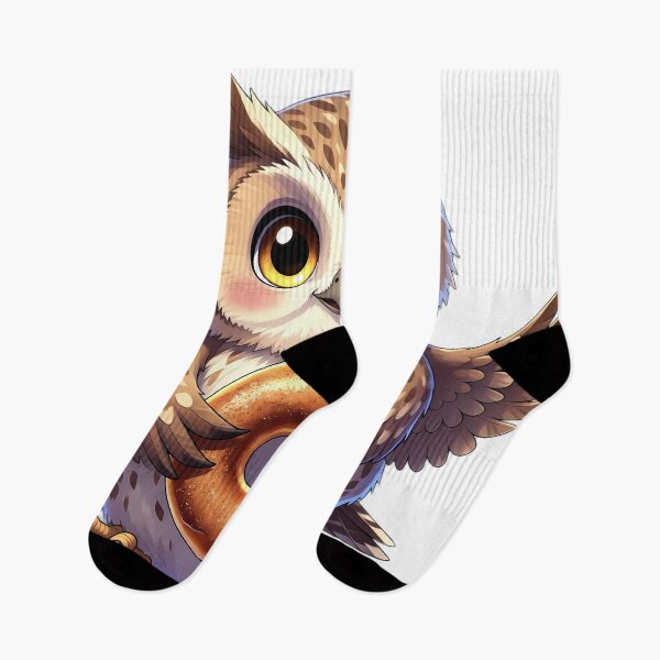 Item preview, Cute Tawny Owl Perched with Apple Cider Donut designed and sold by pumsquare.
