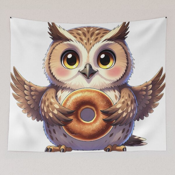 Item preview, Cute Tawny Owl Perched with Apple Cider Donut designed and sold by pumsquare.