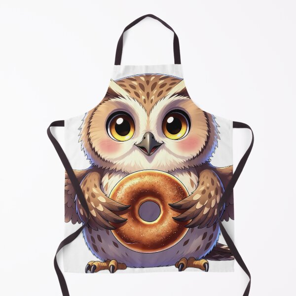 Item preview, Cute Tawny Owl Perched with Apple Cider Donut designed and sold by pumsquare.