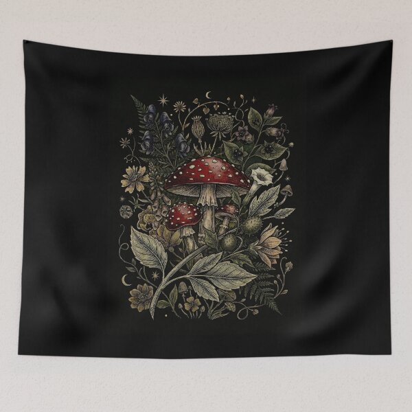 Item preview, Dark Academia Amanita Mushroom Vintage Botanical Illustration Art designed and sold by K Design Store.