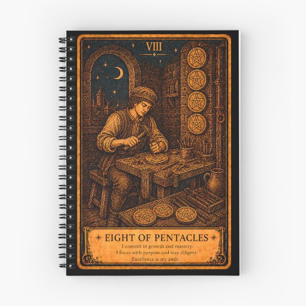 Item preview, Eight of Pentacles Tarot Card - Craftsmanship, Dedication & Mastery designed and sold by ArcanaAbsolute.