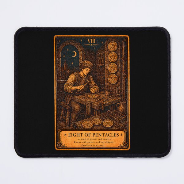 Item preview, Eight of Pentacles Tarot Card - Craftsmanship, Dedication & Mastery designed and sold by ArcanaAbsolute.