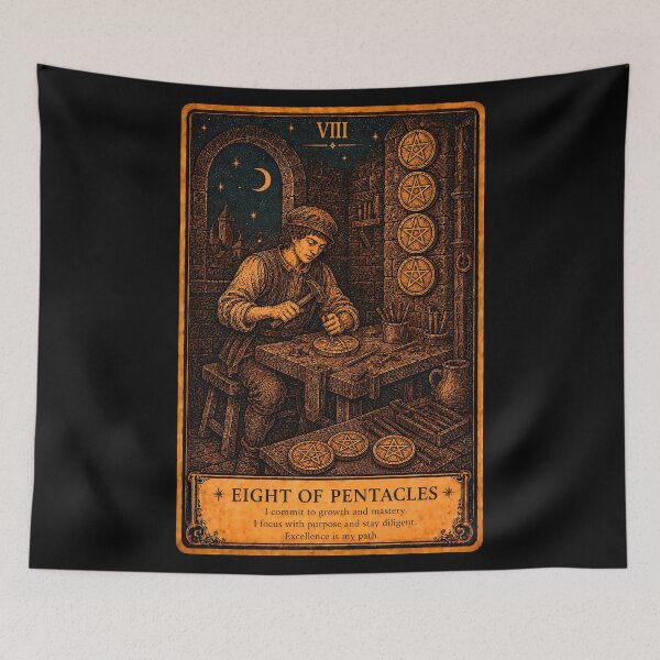 Item preview, Eight of Pentacles Tarot Card - Craftsmanship, Dedication & Mastery designed and sold by ArcanaAbsolute.