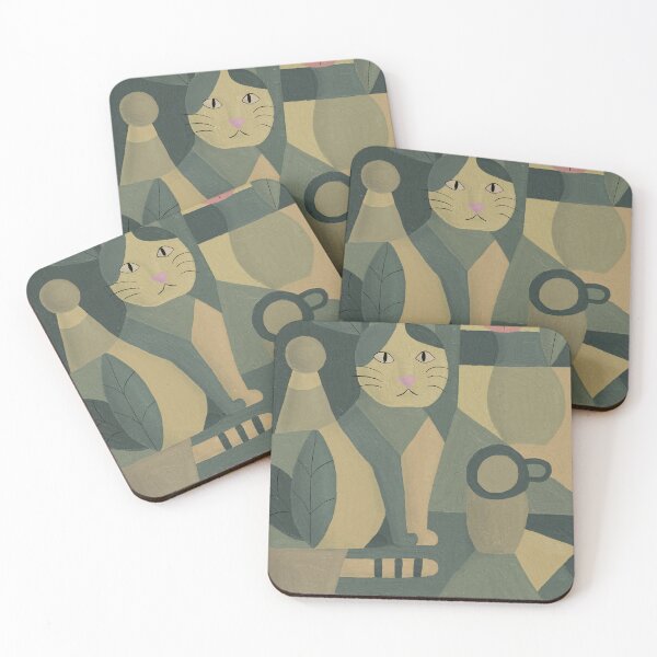 Item preview, Café Cat – Cozy Cubist Cat with Coffee designed and sold by aekritdeach.