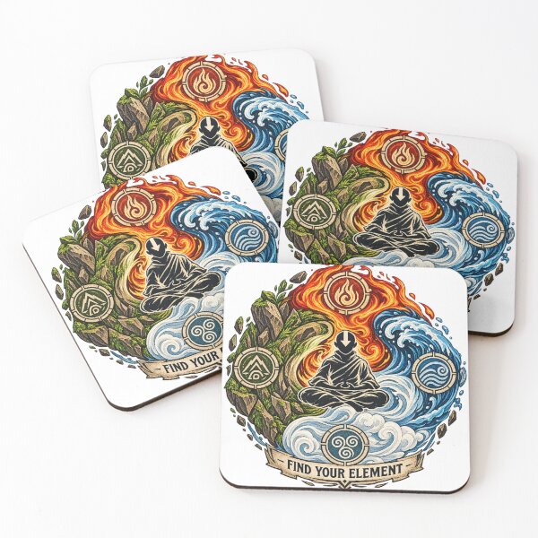 Item preview, Avatar Elemental Balance – Four Elements Meditation Air Water Earth Fire Vintage Graphic designed and sold by mocci10.