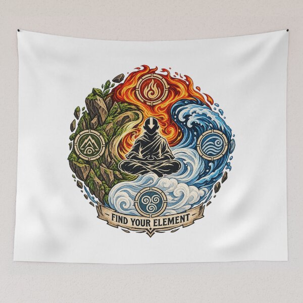 Item preview, Avatar Elemental Balance – Four Elements Meditation Air Water Earth Fire Vintage Graphic designed and sold by mocci10.