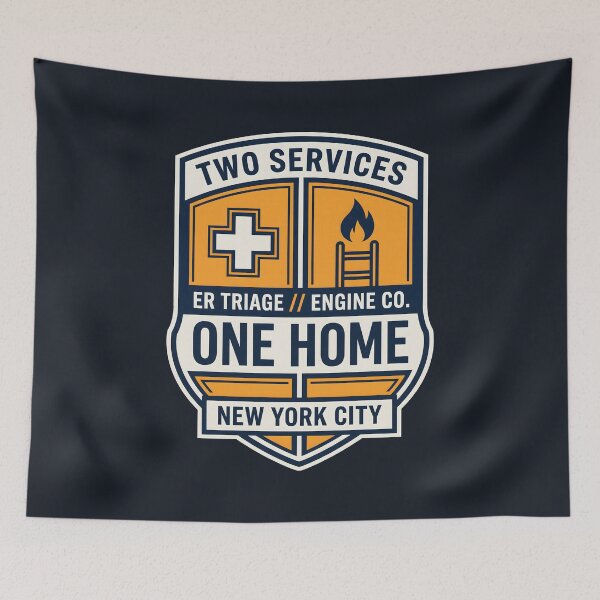 Item preview, First Responder Couple ER Nurse Firefighter Shield Crest designed and sold by SplashTastic.