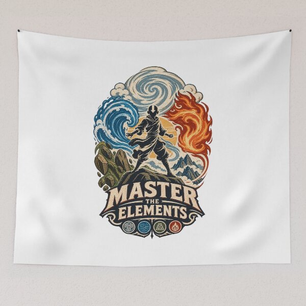 Item preview, Master the Elements – Four Elements Air Water Earth Fire Vintage Fantasy Warrior Graphic designed and sold by mocci10.