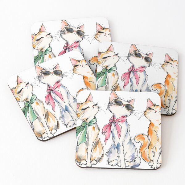 Item preview, Three Stylish Cats Watercolor Sketch designed and sold by Fun In The Sun .