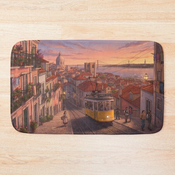 Item preview, Lisbon Golden Hour: Historic Yellow Tram & Alfama Sunset Street View Art Print, Tapestry & Home Decor designed and sold by SOOstudio73.