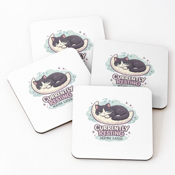 Item preview, Currently Resting Maybe Later Funny Sleepy Tuxedo Cat Moon Art Design designed and sold by inkoutninja.