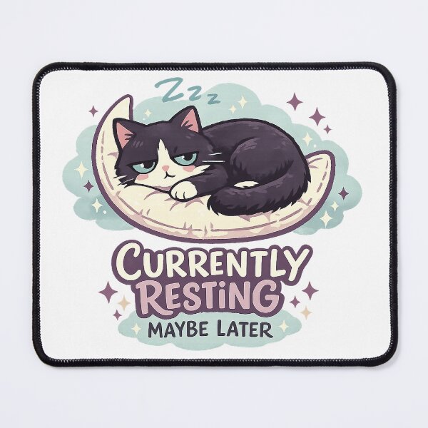 Item preview, Currently Resting Maybe Later Funny Sleepy Tuxedo Cat Moon Art Design designed and sold by inkoutninja.
