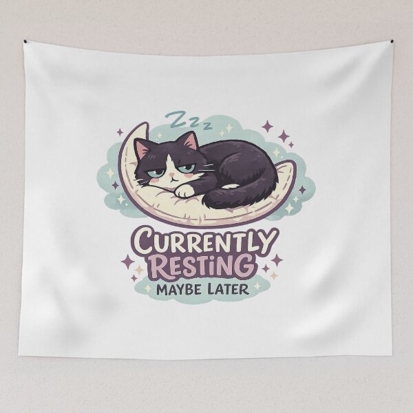 Item preview, Currently Resting Maybe Later Funny Sleepy Tuxedo Cat Moon Art Design designed and sold by inkoutninja.