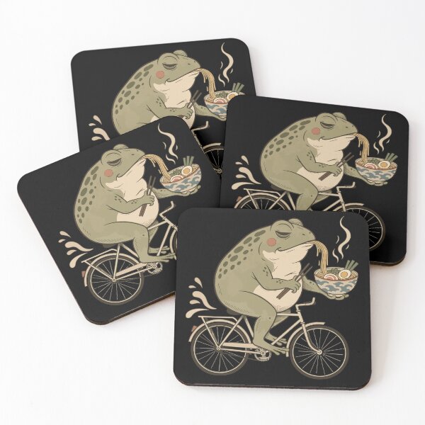 Item preview, Grumpy Frog Riding Bicycle Eating Ramen Soup designed and sold by Litely.