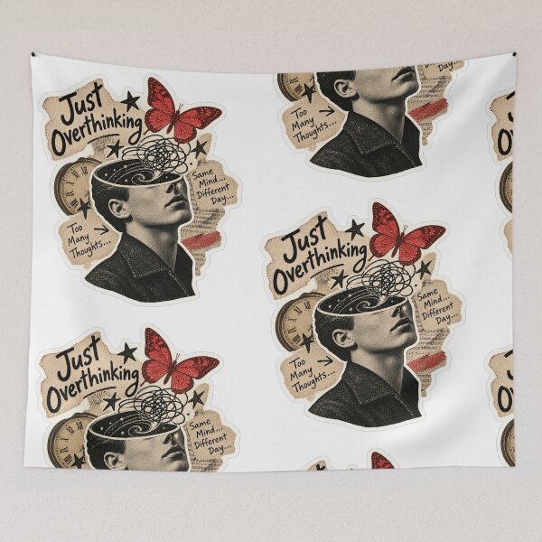 Item preview, Just Overthinking Vintage Aesthetic Mental Health Sticker designed and sold by PRIME4YOU.