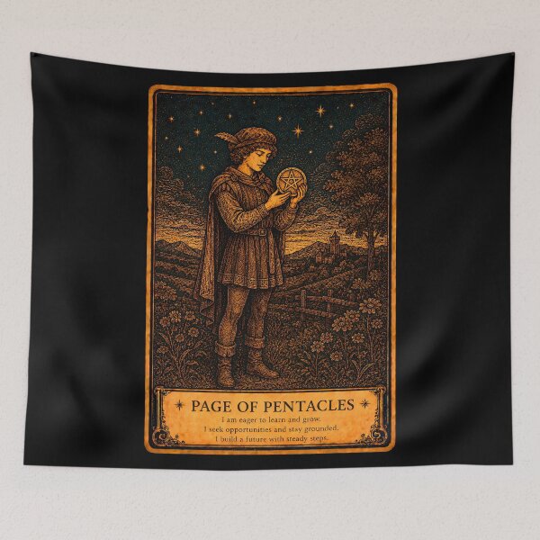 Item preview, Page of Pentacles Tarot Card - Opportunity & New Beginnings Illustration designed and sold by ArcanaAbsolute.