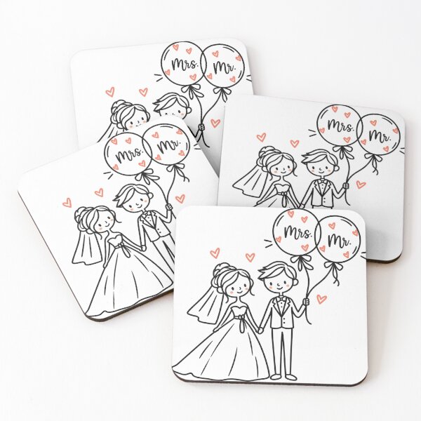 Item preview, Cute Wedding Couple Bride and Groom Line Art designed and sold by Nicha Studio.